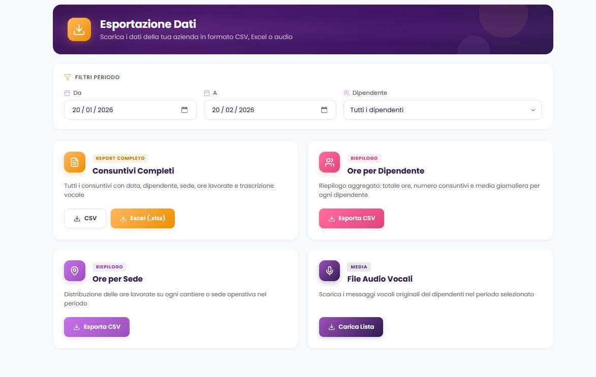 Export Dati